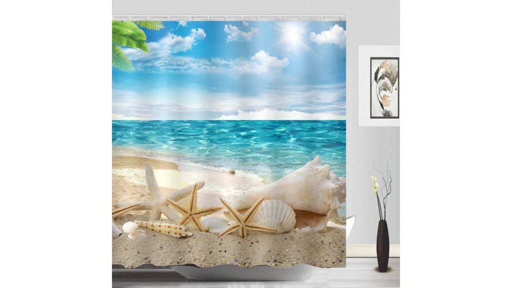 Beach Starfish Shower Curtain Fabric Washable Seashell Bathroom Decor Digital Printed