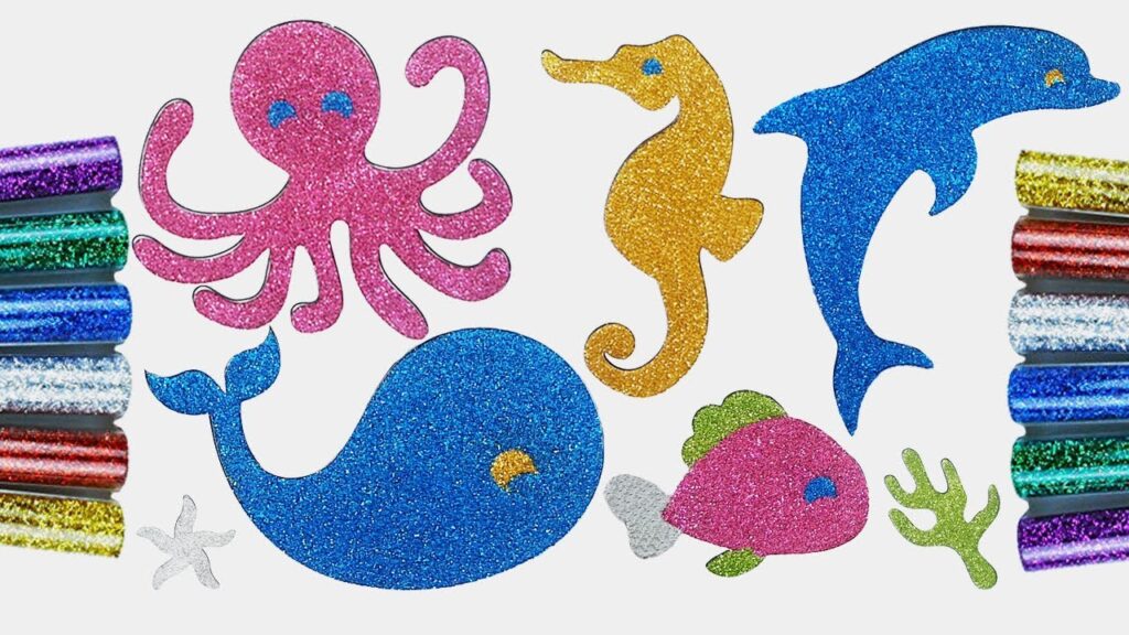 Glitter Sea Animals Stickers~Dolphin~Whale~Octopus~Seahorse~Fish~Starfish for Kids