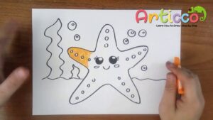 How to Draw Cute Starfish and coloring for kids