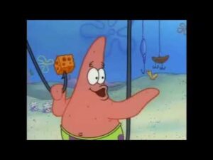Spongebob- Patrick puts fish hooks in his mouth and sits on them